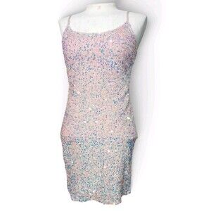 Petal Dew Pink Sequin Bodycon Mini Dress Women's Size S Spaghetti Strap Party